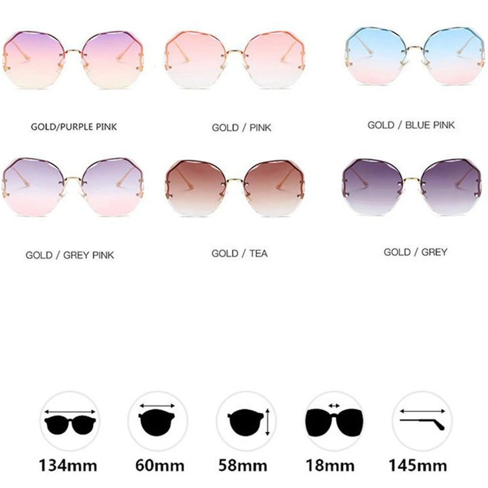 2022 Fashion Tea Gradient Sunglasses Women Ocean Water Cut Trimmed Lens Metal Curved Temples Sun Glasses Female UV400